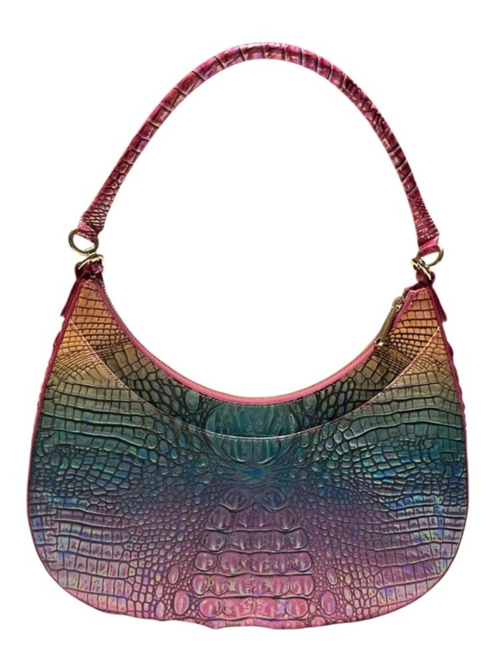 🌈▪️Brahmin ▪️Bekka Horizon Ombre Melbourne Iridescent Croc Shoulder Bag - Picture 4 of 14